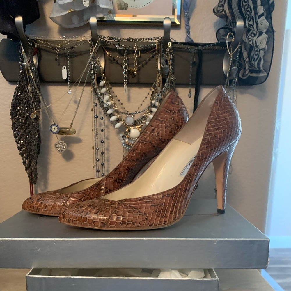 Brian Atwood Snakeskin Pump with Edgy Detail